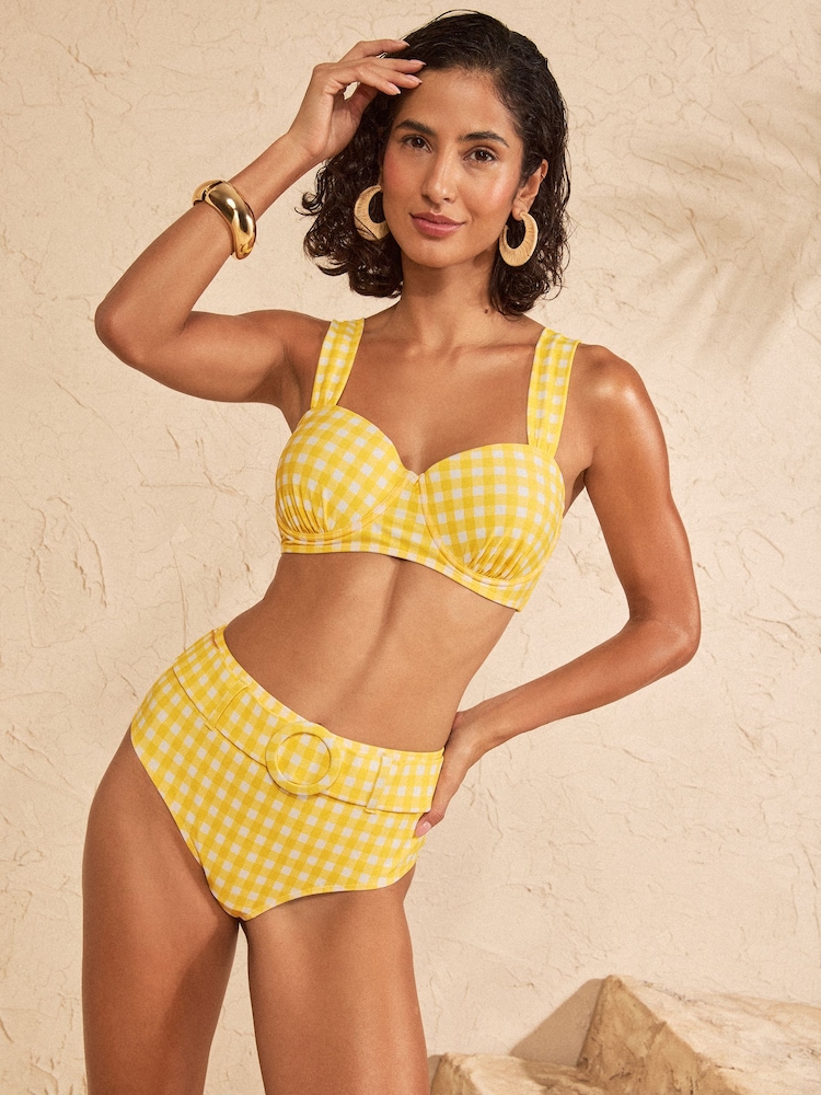 Amarillo de cuadros - Parte de arriba de bikini con copas moldeadas de Love & Roses - Imagen 1 de 4