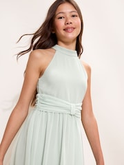 Lipsy Green Sleeveless Bow Waist Occsasion Dress (7-16yrs) - Image 3 of 4