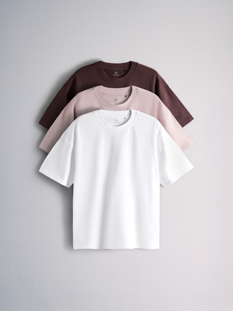 The Set 3 Pack Heavyweight Oversized T-Shirts Pink/Cream - Image 1 of 6