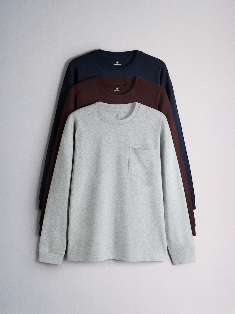 The Set 3 Pack Longsleeve Heavyweight Pocket T-Shirts - صورة 1 من 6