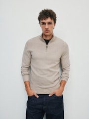 The Set 2 Pack Quarter Zip Knit Jumpers Brown/Cream - Image 4 of 10