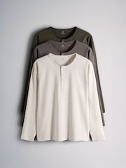 The Set 3 Pack Long Sleeve Henley Tops Green/Ecru - Image 1 of 13