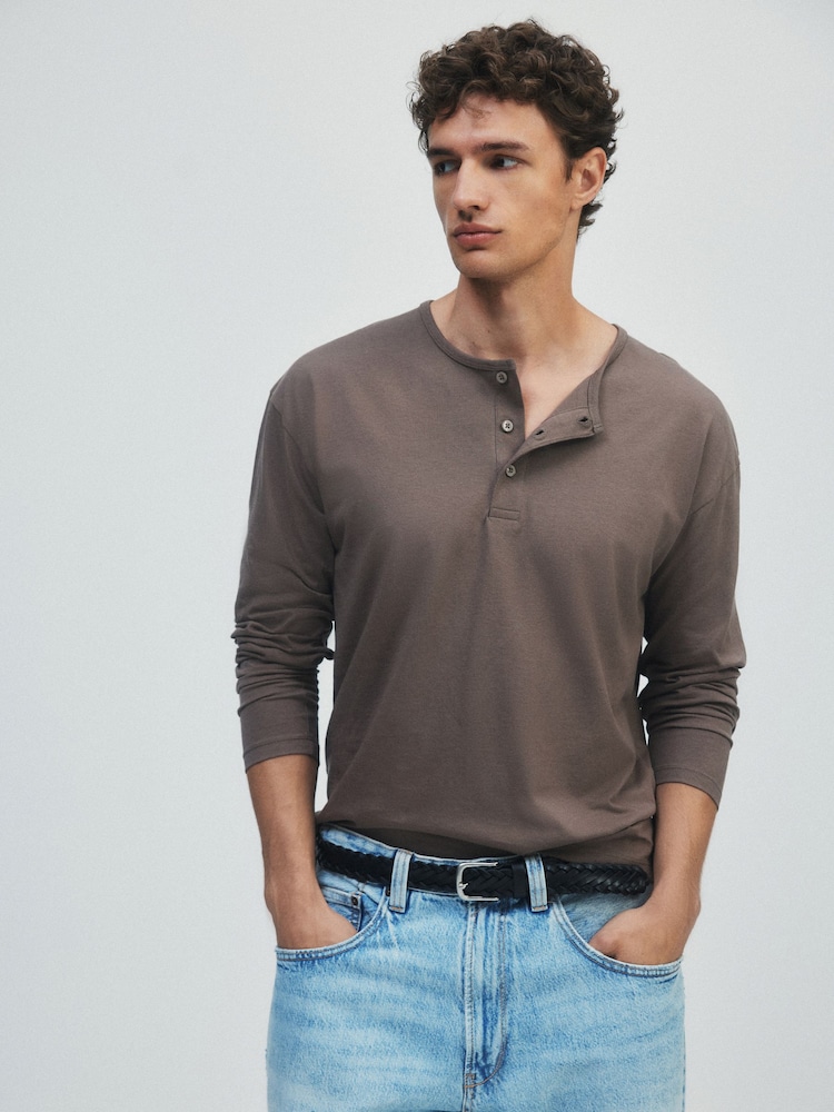 The Set 3 Pack Long Sleeve Henley Tops Green/Ecru - Image 2 of 13
