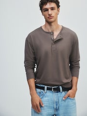The Set 3 Pack Long Sleeve Henley Tops Green/Ecru - Image 5 of 13