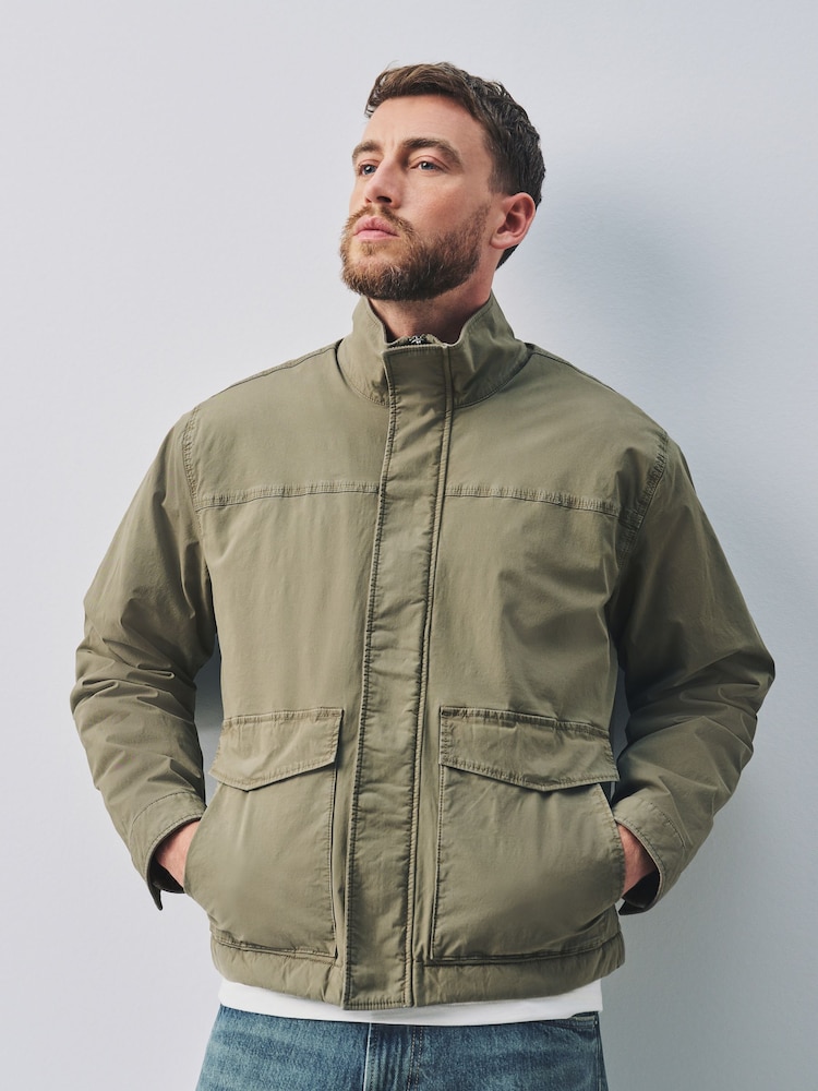 Sage Green Cotton Borg Lined Shacket - Image 1 of 7 Sage Green Cotton Borg Lined Shacket - Image 1 of 7