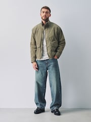 Sage Green Cotton Borg Lined Shacket - Image 2 of 7