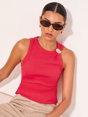 Lipsy Red Ribbed Vest With Hardware - Image 1 of 4