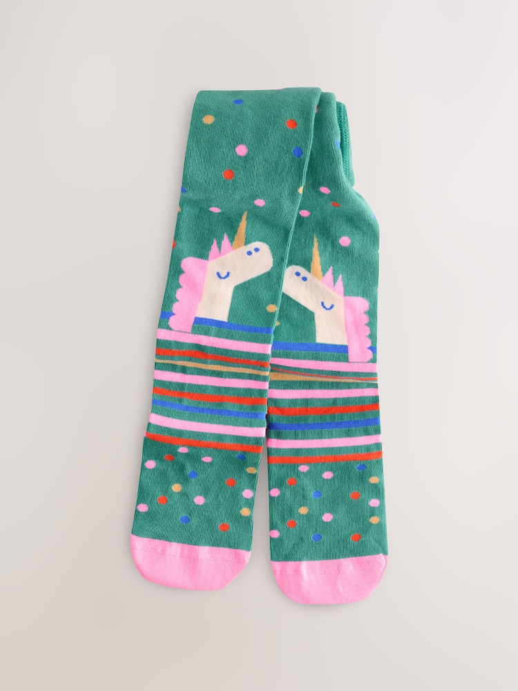 Teal Green Cotton Rich Unicorn Character Tights - Image 1 of 3