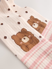 Cream and Pink Cotton Rich Bear Character Tights - Image 2 of 3