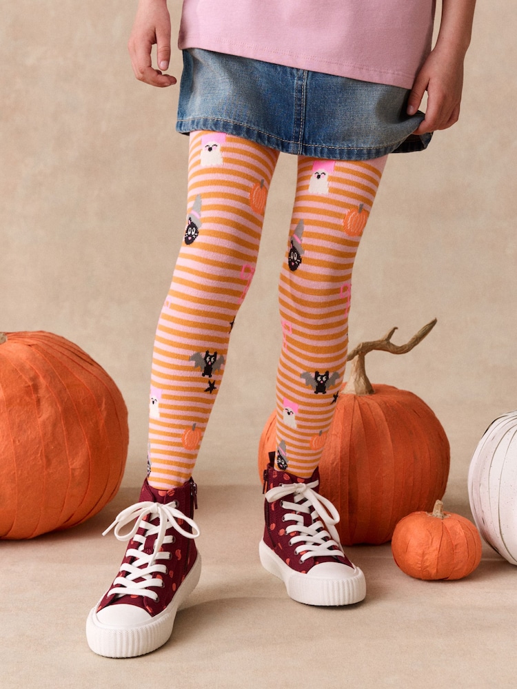 Pink Character Cotton Rich Halloween Tights - Image 1 of 6 Pink Character Cotton Rich Halloween Tights - Image 1 of 6