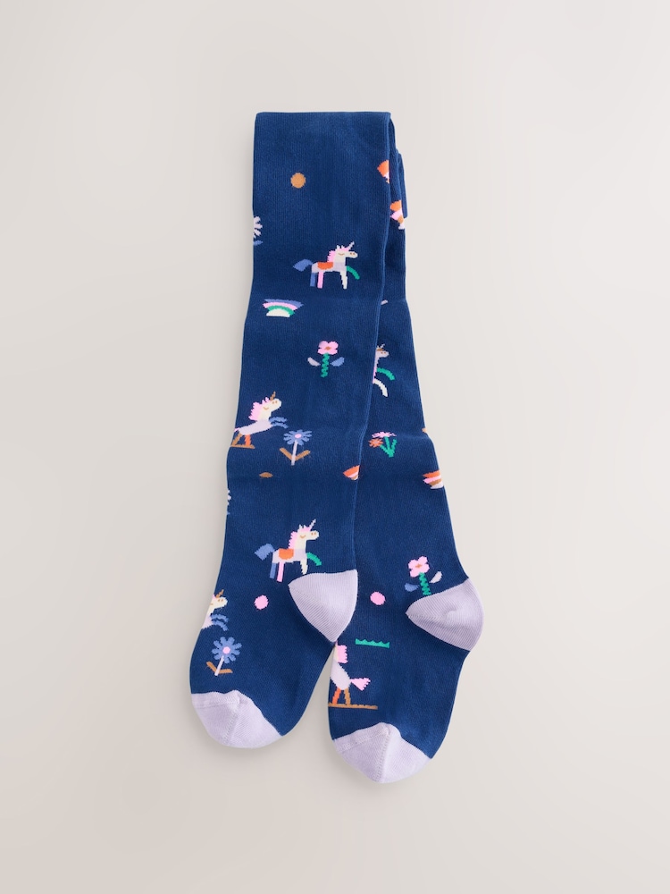 Bleu marine - Collants licorne riches en coton - Image 1 de 3