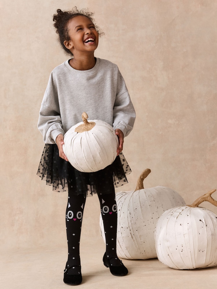 Black Cat Cotton Rich Halloween Tights - Image 2 of 6 Black Cat Cotton Rich Halloween Tights - Image 2 of 6