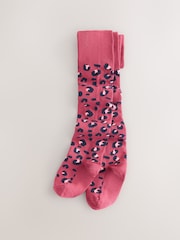 Berry Red Cotton Rich Leopard Tights - Image 1 of 3