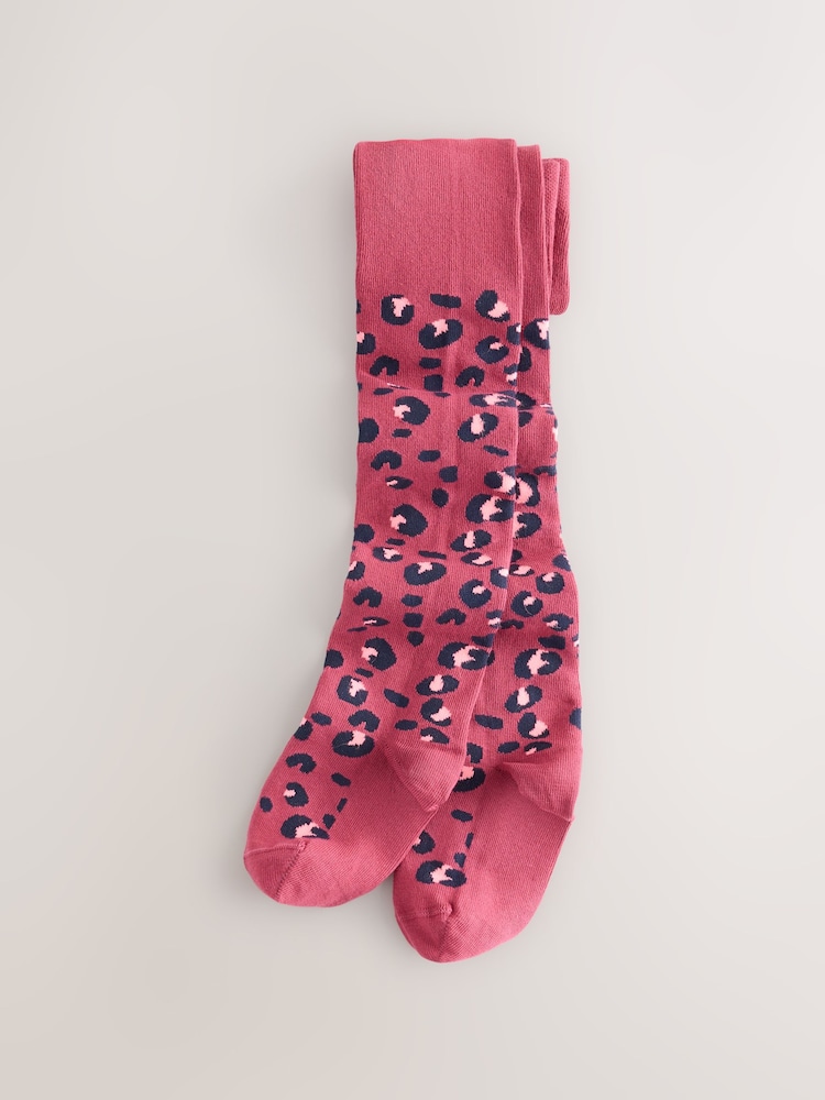 Berry Red Cotton Rich Leopard Tights - Image 1 of 3