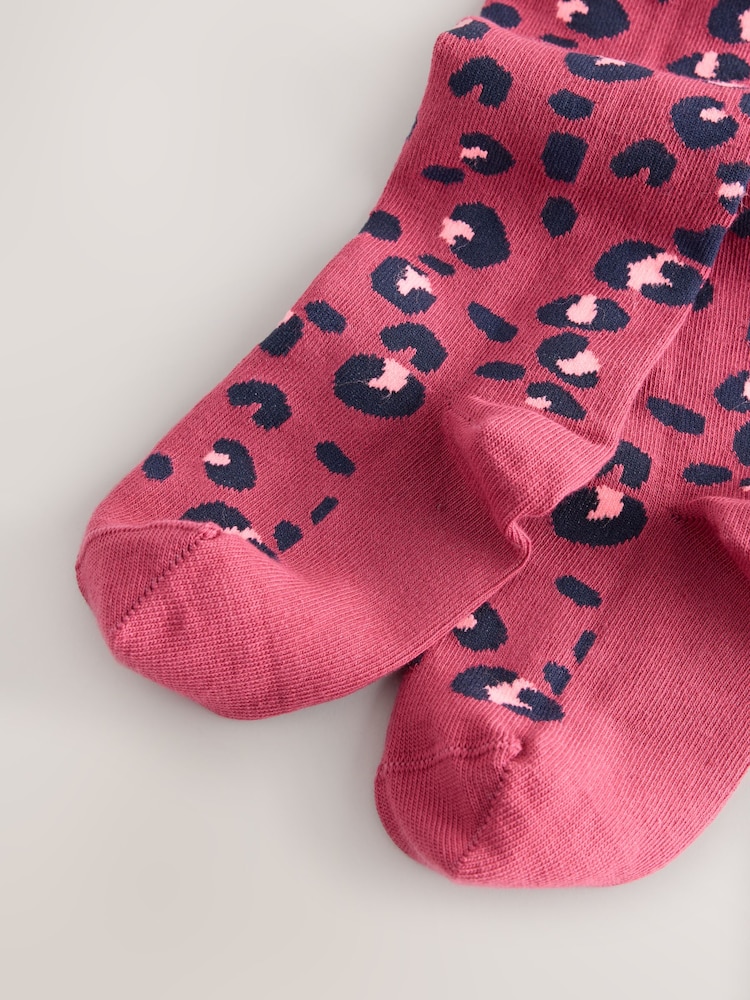 Berry Red Cotton Rich Leopard Tights - Image 2 of 3