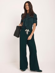 Mint Velvet Green Cotton Blend Scarf Detail Knit Top - Image 2 of 6