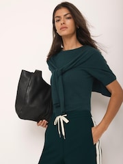 Mint Velvet Green Cotton Blend Scarf Detail Knit Top - Image 3 of 6