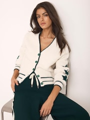 Mint Velvet White Ribbed Star Cardigan - Image 3 of 8