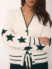 Mint Velvet White Ribbed Star Cardigan - Image 4 of 8