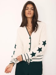 Mint Velvet White Ribbed Star Cardigan - Image 5 of 8