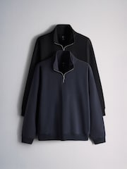 The Set 2 Pack Quater Zip Loopback Jumpers Black/Navy - Image 1 of 5