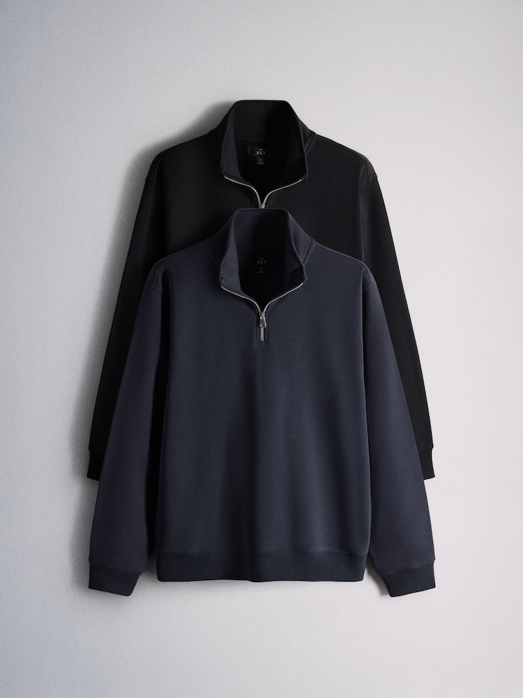 The Set 2 Pack Quater Zip Loopback Jumpers Black/Navy - Image 1 of 5
