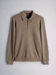 The Set 3 Pack Zip Neck Knit Jumpers Brown/Cream - Image 11 of 13
