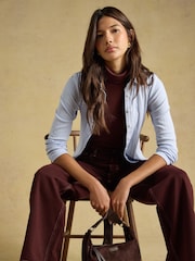 Joules Elle Blue Cotton Rich Pointelle Jersey Shirt - Image 3 of 8