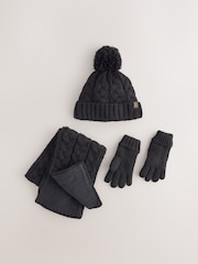 Black Cable Beanie Scarf and Gloves (3-16yrs) - Image 1 of 4