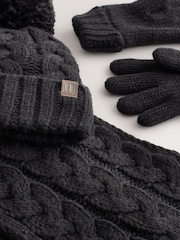 Black Cable Beanie Scarf and Gloves (3-16yrs) - Image 2 of 4