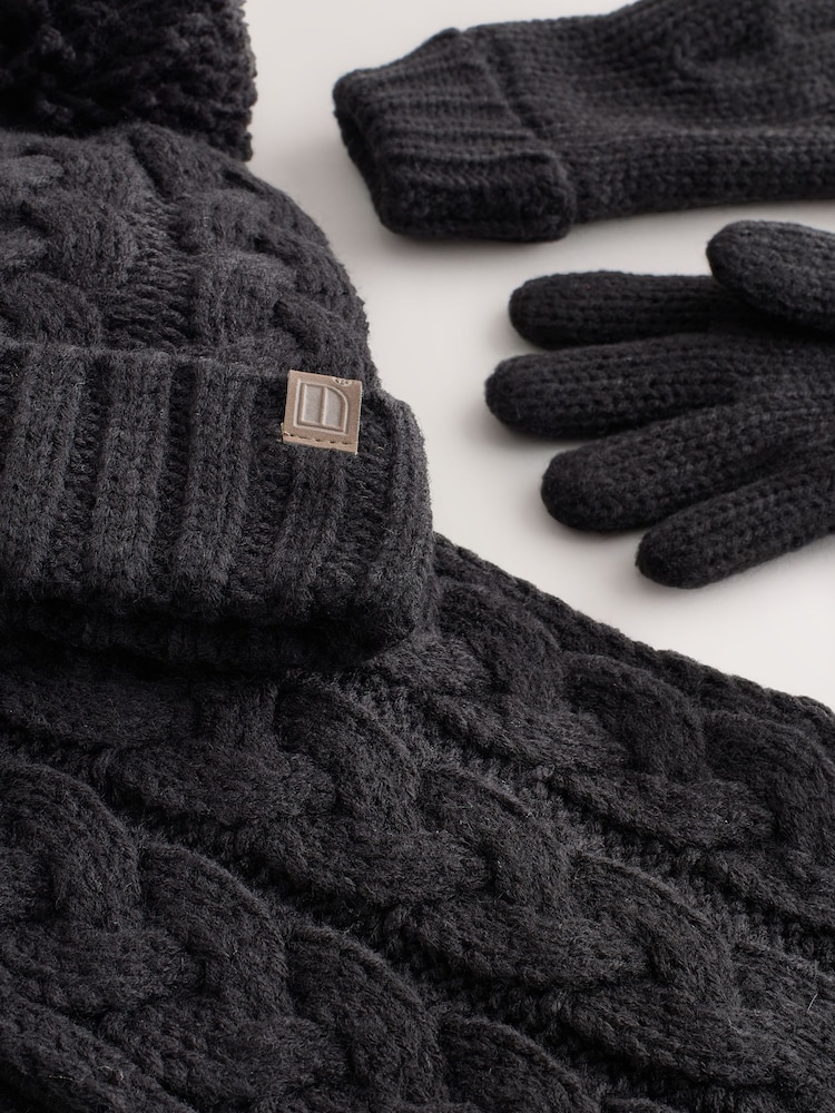 Black Cable Beanie Scarf and Gloves (3-16yrs) - Image 2 of 4 Black Cable Beanie Scarf and Gloves (3-16yrs) - Image 2 of 4