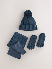 Navy Cable Beanie Scarf and Gloves Set (3-16yrs) - Image 1 of 4