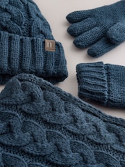 Navy Cable Beanie Scarf and Gloves Set (3-16yrs) - Image 2 of 4