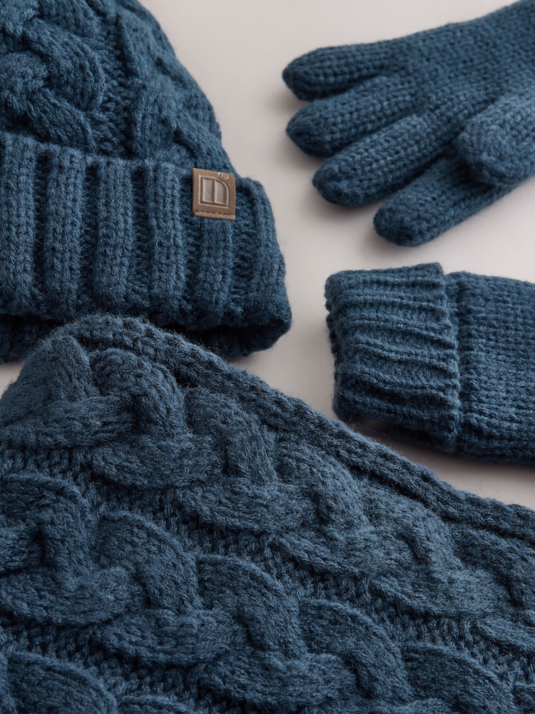 Navy Cable Beanie Scarf and Gloves Set (3-16yrs) - Image 2 of 4 Navy Cable Beanie Scarf and Gloves Set (3-16yrs) - Image 2 of 4