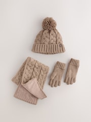 Neutral Cable Beanie Scarf and Gloves Set (3-16yrs) - Image 1 of 4