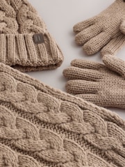 Neutral Cable Beanie Scarf and Gloves Set (3-16yrs) - Image 2 of 4