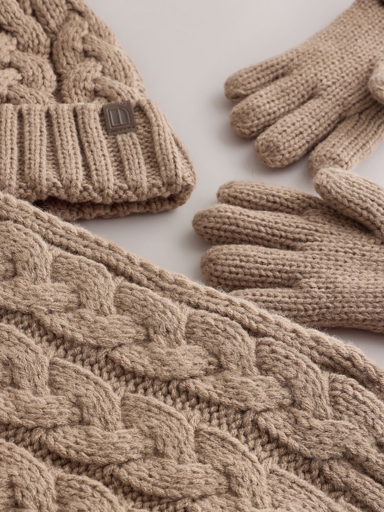 Neutral Cable Beanie Scarf and Gloves Set (3-16yrs) - Image 2 of 4 Neutral Cable Beanie Scarf and Gloves Set (3-16yrs) - Image 2 of 4
