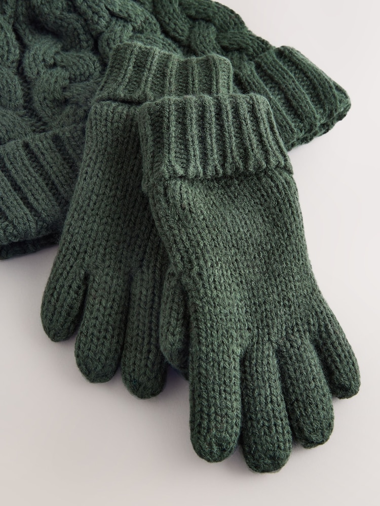 Khaki Green Cable Beanie Scarf and Gloves Set (3-16yrs) - Image 2 of 4 Khaki Green Cable Beanie Scarf and Gloves Set (3-16yrs) - Image 2 of 4