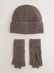 Chocolate Brown Beanie and Gloves Set 2 Piece (3-16yrs) - Image 1 of 3