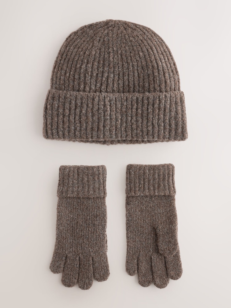Chocolate Brown Beanie and Gloves Set 2 Piece (3-16yrs) - Image 1 of 3