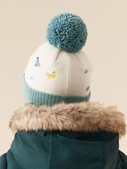 Ecru/Blue Dinosaur Embroidered Pom Beanie (3mths-10yrs) - Image 3 of 8