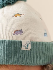 Ecru/Blue Dinosaur Embroidered Pom Beanie (3mths-10yrs) - Image 4 of 8