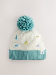Ecru/Blue Dinosaur Embroidered Pom Beanie (3mths-10yrs) - Image 5 of 8
