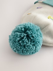 Ecru/Blue Dinosaur Embroidered Pom Beanie (3mths-10yrs) - Image 6 of 8