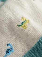 Ecru/Blue Dinosaur Embroidered Pom Beanie (3mths-10yrs) - Image 7 of 8