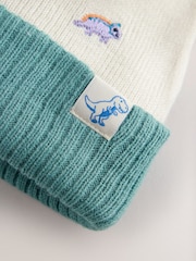 Ecru/Blue Dinosaur Embroidered Pom Beanie (3mths-10yrs) - Image 8 of 8