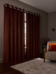 Brown Rust Matte Velvet Super Thermal Eyelet Curtains - Image 3 of 5