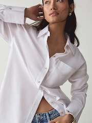 White Brushed Cotton Boyfriend Shirt - Image 5 of 9
