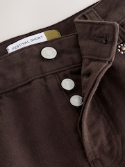 Chocolate Brown Stud Raw Hem Denim Shorts - Image 8 of 10