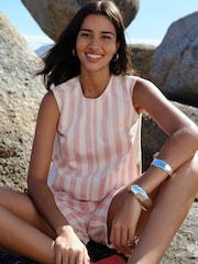 Pink Stripe Denim Shell Top - Image 1 of 7